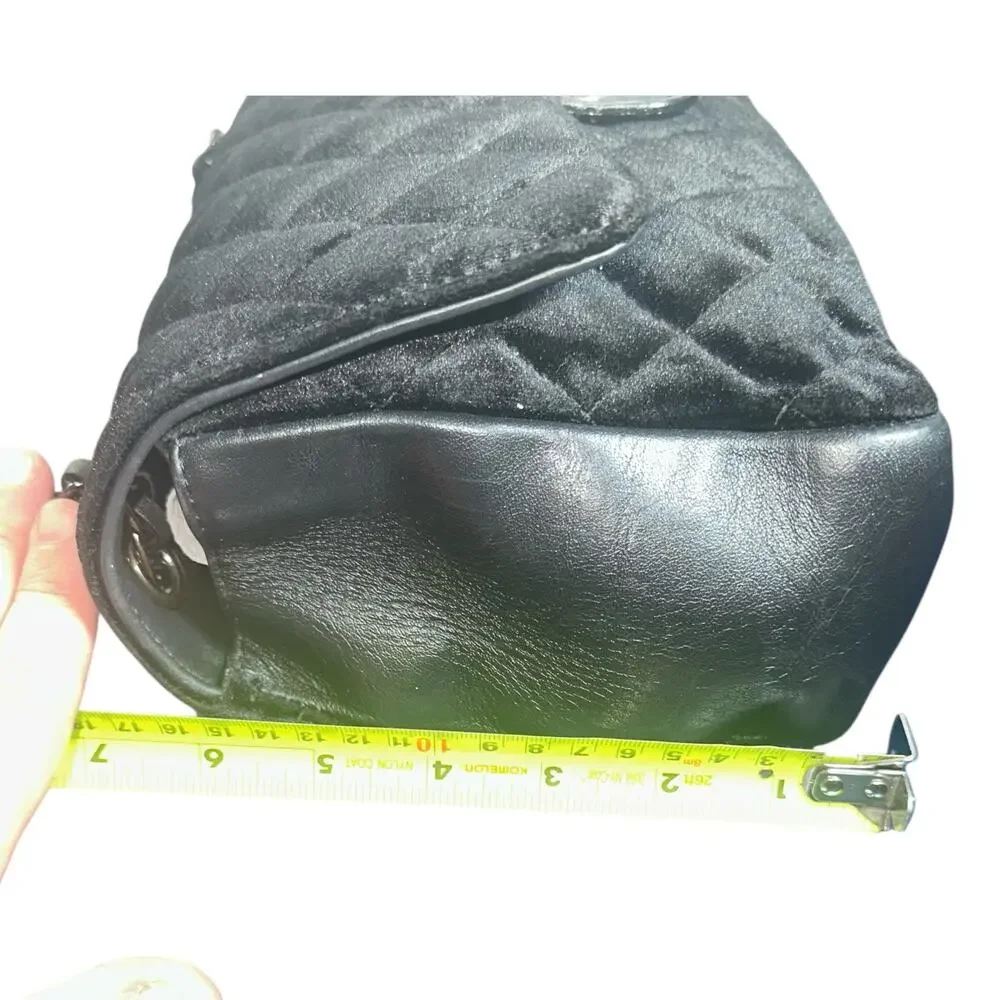Italian Quilted Velvet and Leather Shoulder Bag Chain Strap Black Luxury